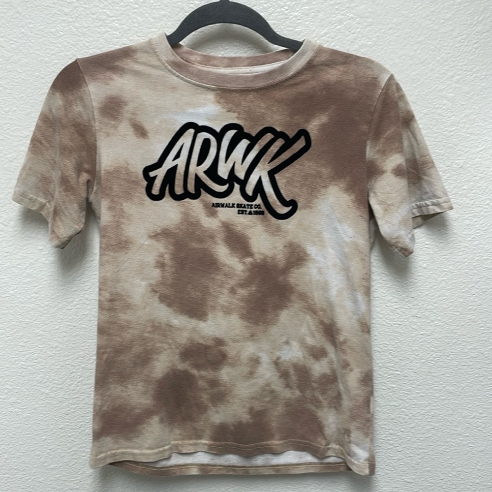 Airwalk Kid’s Large Brown Tie Dye Look Velour ARWK Logo T-Shirt